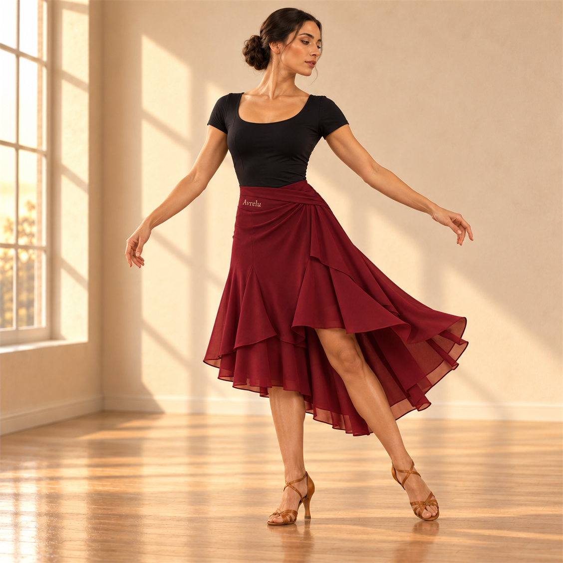 Avrelu Aria Asymmetric Skirt on-body movement view