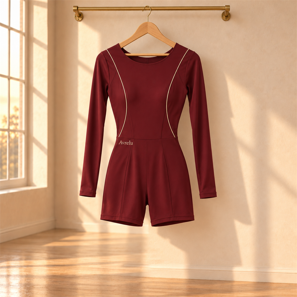 Avrelu Burgundy Line Unitard on-body movement view